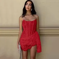 Women's Lace Dress Sexy Strapless Mesh Sleeveless Lace Above Knee Date Cocktail Party main image 7