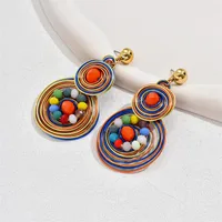 1 Pair Vintage Style Simple Style Round Water Droplets Beaded Inlay Plastic Glass Glass Drop Earrings sku image 1