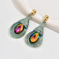 1 Pair Vintage Style Simple Style Round Water Droplets Beaded Inlay Plastic Glass Glass Drop Earrings sku image 3