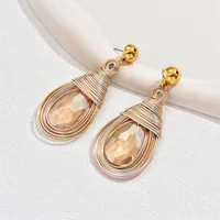 1 Pair Vintage Style Simple Style Round Water Droplets Beaded Inlay Plastic Glass Glass Drop Earrings sku image 4