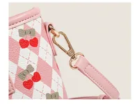 Women's Medium Pu Leather Cherry Argyle Cute Classic Style Zipper Tote Bag main image 6