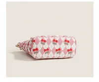 Women's Medium Pu Leather Cherry Argyle Cute Classic Style Zipper Tote Bag main image 9