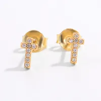 1 Pair 14K Gold Plated White Gold Plated 925 Sterling Silver Zircon Cross Star Ear Studs main image 3
