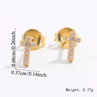 1 Pair 14K Gold Plated White Gold Plated 925 Sterling Silver Zircon Cross Star Ear Studs sku image 3
