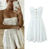 Women's White Dress Elegant Streetwear Strapless Sleeveless Ditsy Floral Solid Color Above Knee Daily main image 1