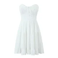 Women's White Dress Elegant Streetwear Strapless Sleeveless Ditsy Floral Solid Color Above Knee Daily main image 5