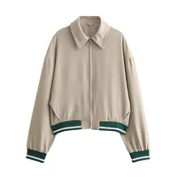 Women's Streetwear Solid Color Contrast Binding Zipper Coat main image 2