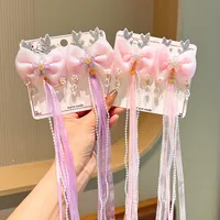 Girl'S IG Style Sweet Leaves Flower Cloth Rhinestone Tassel Pearl Hair Clip main image 7