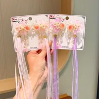 Girl'S IG Style Sweet Leaves Flower Cloth Rhinestone Tassel Pearl Hair Clip main image 6