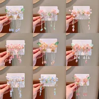 Girl'S IG Style Sweet Leaves Flower Cloth Rhinestone Tassel Pearl Hair Clip main image 5