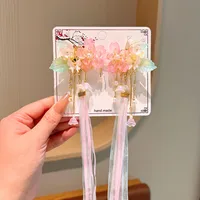 Girl'S IG Style Sweet Leaves Flower Cloth Rhinestone Tassel Pearl Hair Clip sku image 1