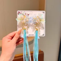 Girl'S IG Style Sweet Leaves Flower Cloth Rhinestone Tassel Pearl Hair Clip sku image 16