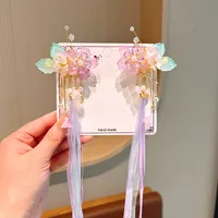 Girl'S IG Style Sweet Leaves Flower Cloth Rhinestone Tassel Pearl Hair Clip sku image 17