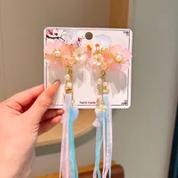 Girl'S IG Style Sweet Leaves Flower Cloth Rhinestone Tassel Pearl Hair Clip sku image 2
