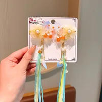 Girl'S IG Style Sweet Leaves Flower Cloth Rhinestone Tassel Pearl Hair Clip sku image 3