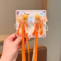 Girl'S IG Style Sweet Leaves Flower Cloth Rhinestone Tassel Pearl Hair Clip sku image 4