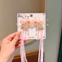 Girl'S IG Style Sweet Leaves Flower Cloth Rhinestone Tassel Pearl Hair Clip sku image 7
