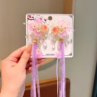 Girl'S IG Style Sweet Leaves Flower Cloth Rhinestone Tassel Pearl Hair Clip sku image 8