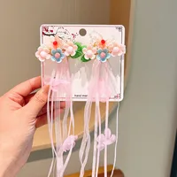 Girl'S IG Style Sweet Leaves Flower Cloth Rhinestone Tassel Pearl Hair Clip sku image 9