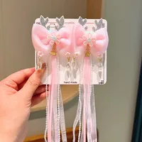 Girl'S IG Style Sweet Leaves Flower Cloth Rhinestone Tassel Pearl Hair Clip sku image 10
