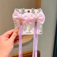 Girl'S IG Style Sweet Leaves Flower Cloth Rhinestone Tassel Pearl Hair Clip sku image 11