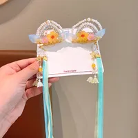 Girl'S IG Style Sweet Leaves Flower Cloth Rhinestone Tassel Pearl Hair Clip sku image 18