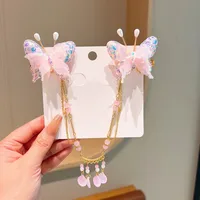 Girl'S IG Style Sweet Leaves Flower Cloth Rhinestone Tassel Pearl Hair Clip sku image 21