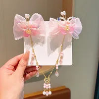 Girl'S IG Style Sweet Leaves Flower Cloth Rhinestone Tassel Pearl Hair Clip sku image 22