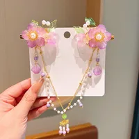 Girl'S IG Style Sweet Leaves Flower Cloth Rhinestone Tassel Pearl Hair Clip sku image 12