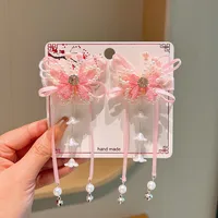 Girl'S IG Style Sweet Leaves Flower Cloth Rhinestone Tassel Pearl Hair Clip sku image 15