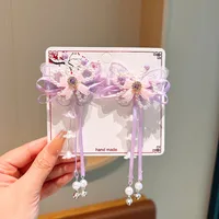 Girl'S IG Style Sweet Leaves Flower Cloth Rhinestone Tassel Pearl Hair Clip sku image 23