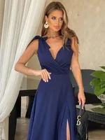 Women's Party Dress Elegant V Neck Sleeveless Solid Color Maxi Long Dress Banquet Evening Party main image 5