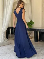 Women's Party Dress Elegant V Neck Sleeveless Solid Color Maxi Long Dress Banquet Evening Party main image 3