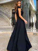 Women's Party Dress Elegant V Neck Sleeveless Solid Color Maxi Long Dress Banquet Evening Party main image 2