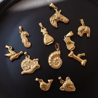 1 Piece 13 * 14mm 15 * 21mm 9 * 17mm Titanium Steel 18K Gold Plated Tiger Elephant Bird Polished Pendant main image 4