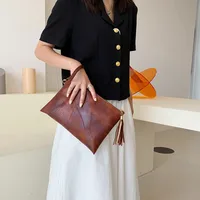 Black Brown Pu Leather Solid Color Clutches main image 5
