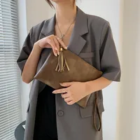 Black Brown Pu Leather Solid Color Clutches main image 2