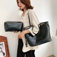Women's Large Pu Leather Solid Color Basic Vintage Style Bucket Zipper Bag Sets main image 1