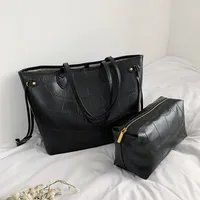 Women's Large Pu Leather Solid Color Basic Vintage Style Bucket Zipper Bag Sets main image 2