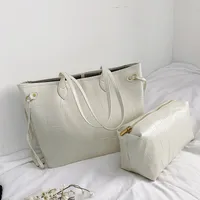 Women's Large Pu Leather Solid Color Basic Vintage Style Bucket Zipper Bag Sets sku image 1