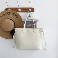 Women's Large Pu Leather Solid Color Basic Vintage Style Bucket Zipper Bag Sets main image 4