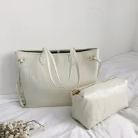 Women's Large Pu Leather Solid Color Basic Vintage Style Bucket Zipper Bag Sets main image 3