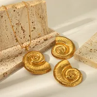 Wholesale Jewelry IG Style Vacation Beach Conch Spiral 304 Stainless Steel 18K Gold Plated Plating Earrings Necklace Jewelry Set main image 1