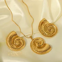 Wholesale Jewelry IG Style Vacation Beach Conch Spiral 304 Stainless Steel 18K Gold Plated Plating Earrings Necklace Jewelry Set main image 4