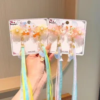 Girl'S IG Style Sweet Leaves Flower Cloth Rhinestone Tassel Pearl Hair Clip main image 4