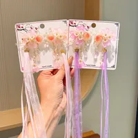 Girl'S IG Style Sweet Leaves Flower Cloth Rhinestone Tassel Pearl Hair Clip main image 3