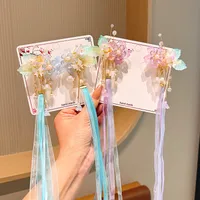 Girl'S IG Style Sweet Leaves Flower Cloth Rhinestone Tassel Pearl Hair Clip main image 2