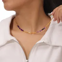 Elegant Bohemian Simple Style Round Natural Stone Agate 18K Gold Plated Necklace In Bulk main image 5