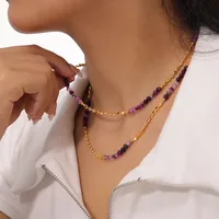 Elegant Bohemian Simple Style Round Natural Stone Agate 18K Gold Plated Necklace In Bulk main image 8
