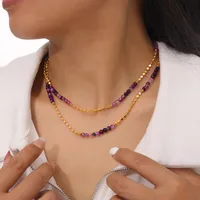 Elegant Bohemian Simple Style Round Natural Stone Agate 18K Gold Plated Necklace In Bulk main image 3